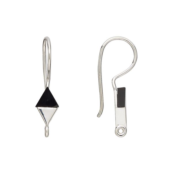 Ear wire fishhook 1pkg2 sterling silver / black onyx, 24mm / 10x6mm hand-cut diamond / closed loop, 19 gauge 1 pair image number 0
