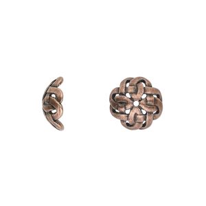 Bead cap, JBB Findings, antique copper-plated pewter (tin-based alloy), 11x4.5mm Celtic knot, fits 10-14mm bead. Sold per pkg of 2.