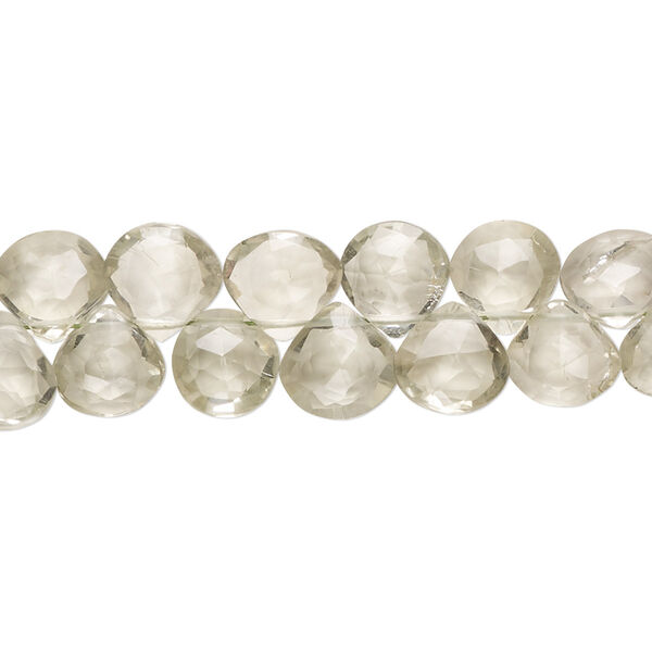 Green quartz 1pkg1, hand-cut top-drilled faceted puffed teardrop bead 7 inch 7x6mm-9x9mm image number 0