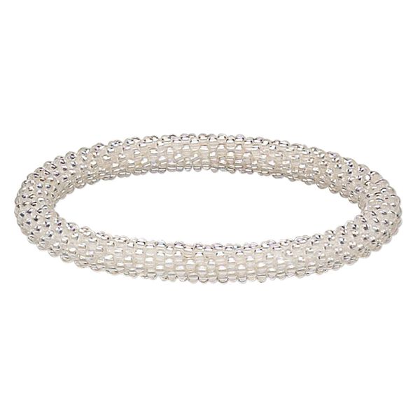 Bracelet, bangle, glass and cotton, clear AB, 7.5mm wide, 7 inches. Sold per pkg of 2. image number 0