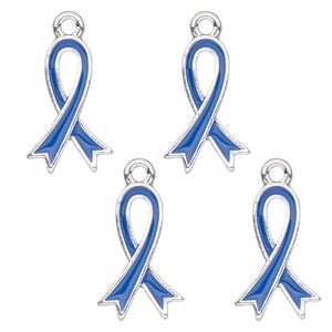 Charm, antique silver-finished enamel "pewter" (zinc-based alloy), blue, 18x12mm single-sided awareness ribbon. Sold per pkg of 4.