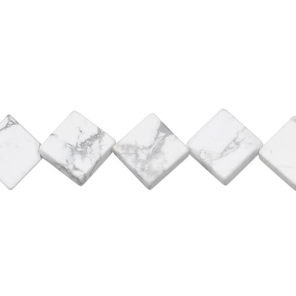 Bead, white howlite (natural), 8mm flat diamond, B grade, Mohs hardness 3 to 3-1/2. Sold per 15-1/2" to 16" strand. image number 0
