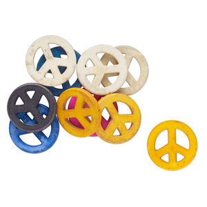 Bead mix, "howlite" (resin) (imitation), mixed colors, 35mm peace sign. Sold per pkg of 10.