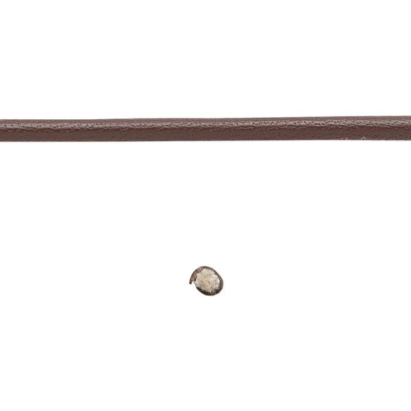 Cord, leather and cotton (dyed), brown, 2.5mm zigzag-stitched round. Sold per 1-yard section. image number 0