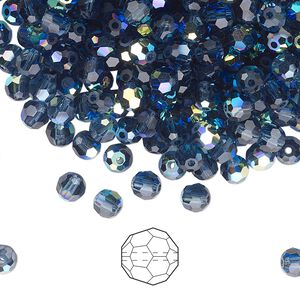 Bead 24pk Montana AB, Preciosa Czech crystal 4mm round