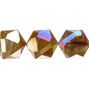 Bead, millefiori glass, marbled amber yellow AB, 16x14mm faceted hexagon. Sold per 8-inch strand, approximately 10 beads.