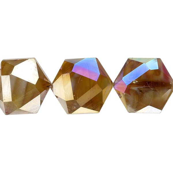 Bead, millefiori glass, marbled amber yellow AB, 16x14mm faceted hexagon. Sold per 8-inch strand, approximately 10 beads. image number 0