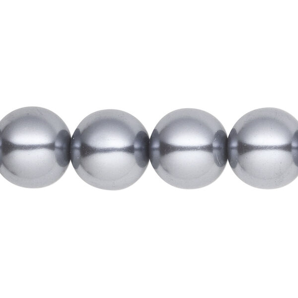 Bead, crystal pearl, pewter, 12mm round. Sold per 15-1/2" to 16" strand, approximately 30 beads. image number 0