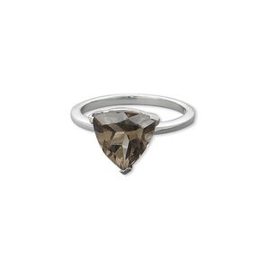 Ring, smoky quartz (heated / irradiated) and sterling silver, 10x10x10mm faceted triangle, size 7. Sold individually.