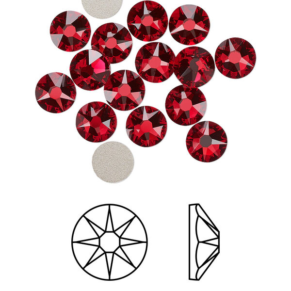 Flat back 288pk scarlet foil back, Swarovski® 6.32-6.5mm rose round SS30 2088 image number 0