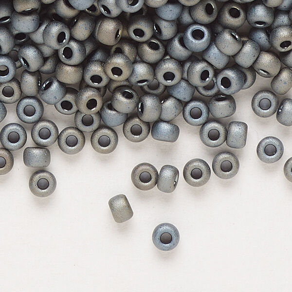 Seed bead, Miyuki, glass, pkg/50g, #8 rocaille, opaque matte metallic silver grey, (RR-2002). image number 0