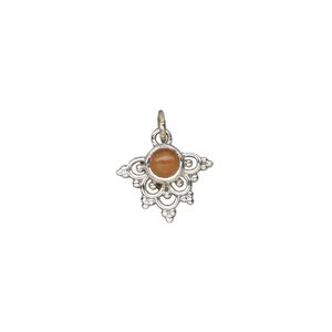 Carnelian / sterling silver 1pkg1, drop antiqued 13x11mm