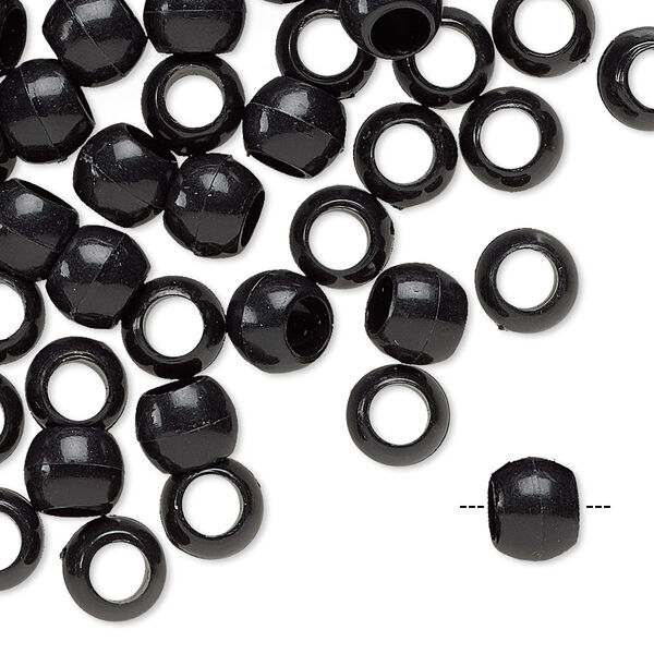 Pony bead, plastic, opaque black, 7x5mm-7x6mm with 3.5mm hole. Sold per pkg of 1,000. image number 0