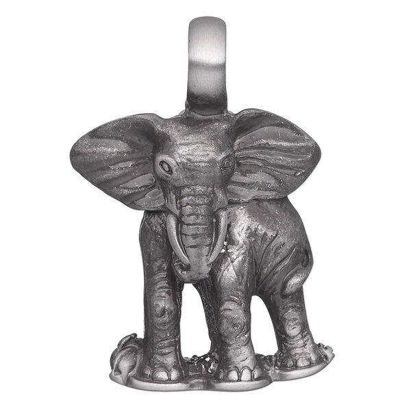Pendant, "pewter" (zinc-based alloy), 40x27mm single-sided elephant. Sold individually. image number 0
