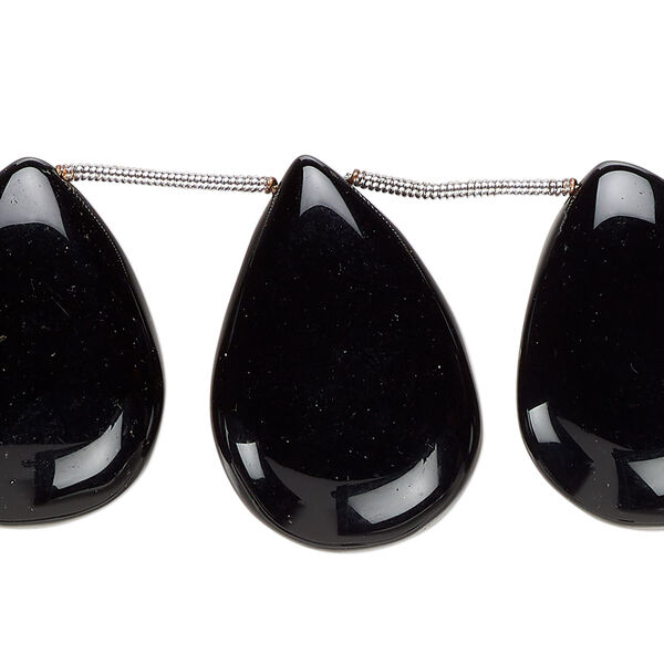 Black onyx 1pkg10, hand-cut top-drilled puffed teardrop bead B grade, graduated 19x13mm-29x19mm image number 0