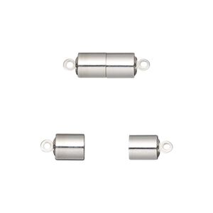 Clasp magnetic 1pkg1, 11.5x5.5mm barrel, silver-finished brass 1-strand