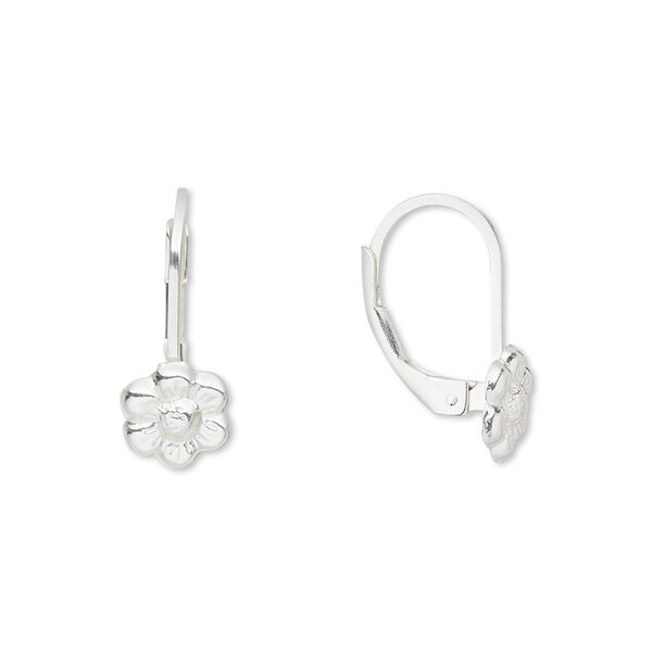 Ear wire, sterling silver-filled, 19mm leverback with 8mm flower. Sold per pair. image number 0