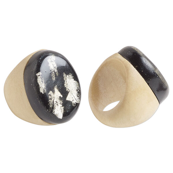 Ring, Everyday Jewelry, Taiwanese cheesewood, silver and black, 18mm oval, size 7. Sold individually. image number 0