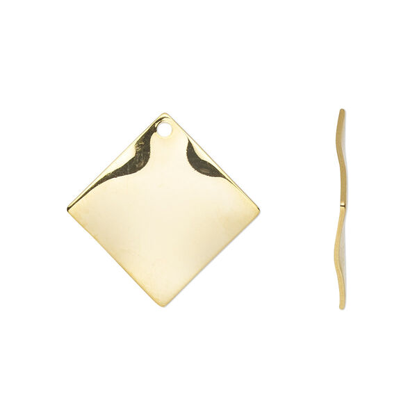 Drop, gold-plated steel, 20x20mm wavy diamond. Sold per pkg of 10. image number 0