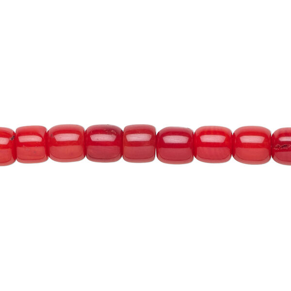 Bead, bamboo coral (dyed), red, 6mm hand-cut drum, B- grade, Mohs hardness 3-1/2 to 4. Sold per 15-1/2" to 16" strand. image number 0