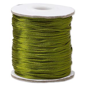 Cord, Satinique™, satin, olive green, 1mm mini. Sold per 200-foot spool.