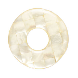 Focal, gold lip shell / mother-of-pearl shell / resin (assembled) 1pkg1, 34-35mm undrilled 1sided donut with checkerboard pattern.