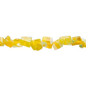 Bead, millefiori glass, translucent neon yellow / orange / multicolored, small chip. Sold per 34-inch strand.
