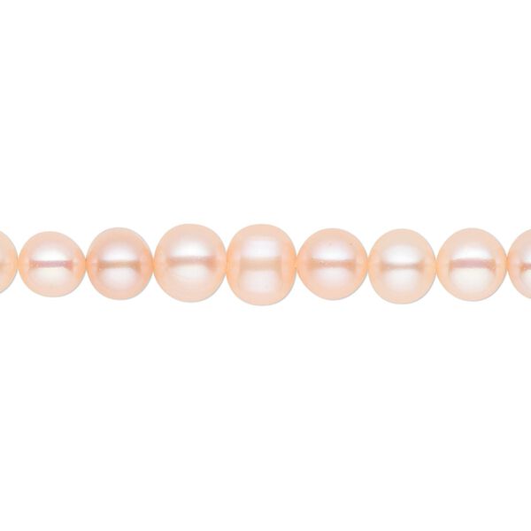 Pearl, cultured freshwater, peach, 5-6mm semi-round, B grade, Mohs hardness 2-1/2 to 4. Sold per 15-1/2" to 16" strand. image number 0