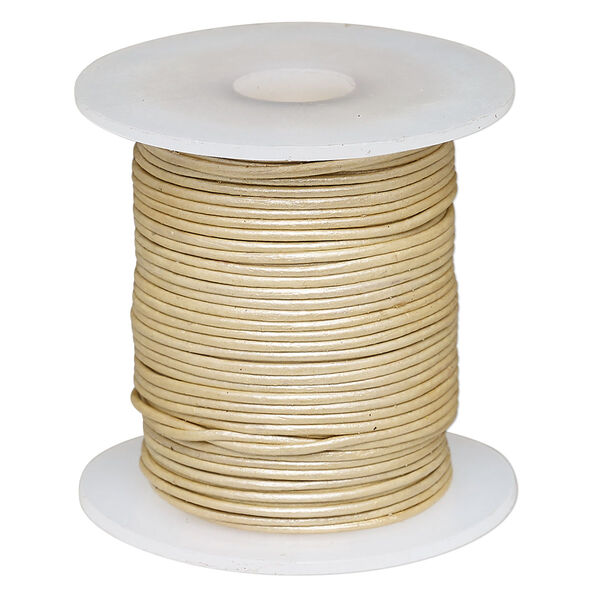 Cord, leather (coated), metallic beige, 0.5-0.8mm. Sold per 25-yard spool. image number 0