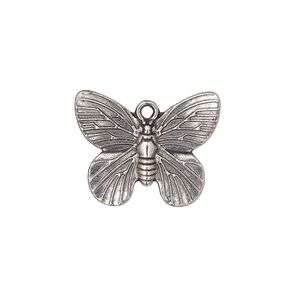 Charm, antique silver-finished "pewter" (zinc-based alloy), 18.5x14.5mm single-sided butterfly. Sold per pkg of 10.