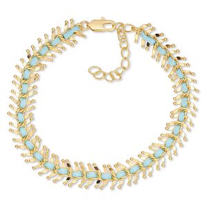 Bracelet, waxed cotton cord with gold-finished brass and steel, blue, 10mm wide wing, 7 inches with 1-3/4 inch extender chain and lobster claw clasp. Sold individually.