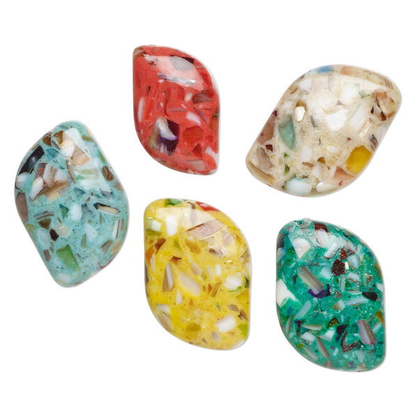 Bead mix, mother-of-pearl shell (assembled) and resin, multicolored, 27x17mm-31x21mm curve, Mohs hardness 3-1/2. Sold per pkg of 5. image number 0