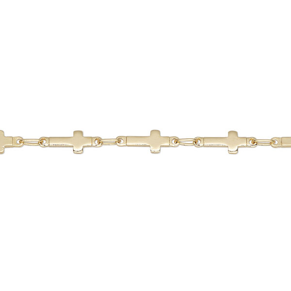 Chain, gold-finished brass, 4mm cross. Sold per pkg of 5 feet. image number 0
