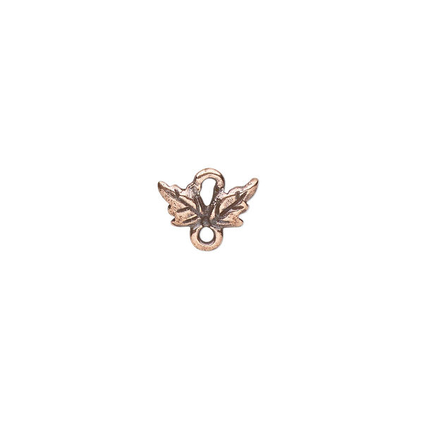 Link, TierraCast®, antique copper-plated pewter (tin-based alloy), 11x6mm 2-sided leaf. Sold per pkg of 50. image number 0