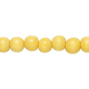 Bead, Taiwanese cheesewood (dyed / waxed), dark yellow, 7-8mm round. Sold per pkg of (2) 15-1/2" to 16" strands.