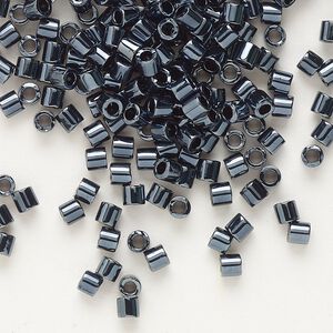 Seed bead, Delica®, glass, pkg/7.5g, #8 round, opaque metallic gunmetal (DBL-0001).