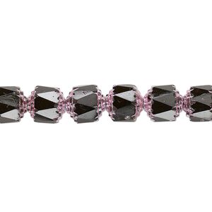 Bead, Czech glass, opaque jet and metallic pink, 8mm round cathedral. Sold per 15-1/2" to 16" strand.