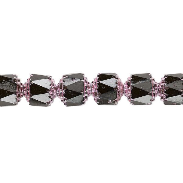 Bead, Czech glass, opaque jet and metallic pink, 8mm round cathedral. Sold per 15-1/2" to 16" strand. image number 0