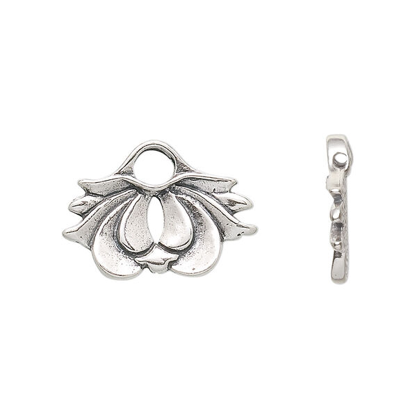 Bead frame, sterling silver, 21x15mm lotus, fits up to 3mm bead. Sold individually. image number 0