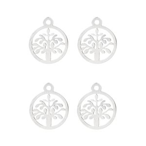 Drop, Lazer Lace™, stainless steel, 12mm double-sided flat round with cutout tree of life. Sold per pkg of 4.