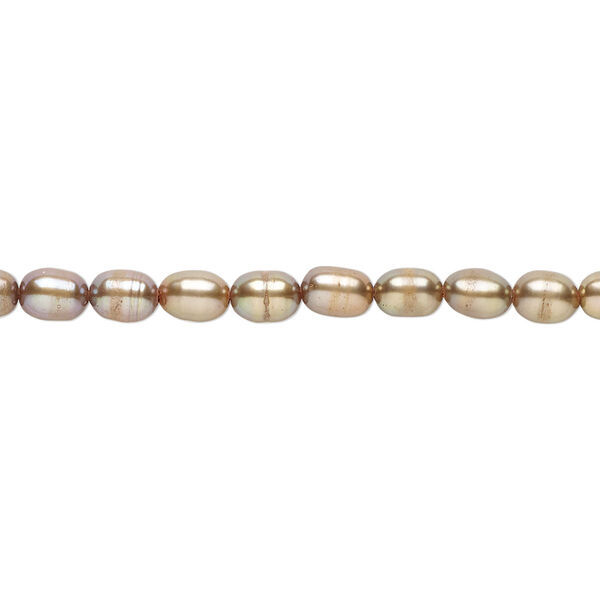 Pearl 1pkg1 cultured freshwater, 4-5mm rice C grade, 15 inch dyed antique brass image number 0