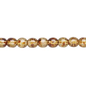 Bead, Czech glass druk, translucent tortoise luster, 6mm round. Sold per 15-1/2" to 16" strand.