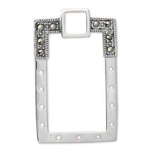 Drop, sterling silver with marcasite, 39x24mm rectangle.  Sold individually.