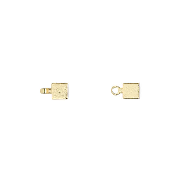 Bead end, glue-on, gold-finished brass, 4mm cube with loop. Sold per pkg of 12. image number 0