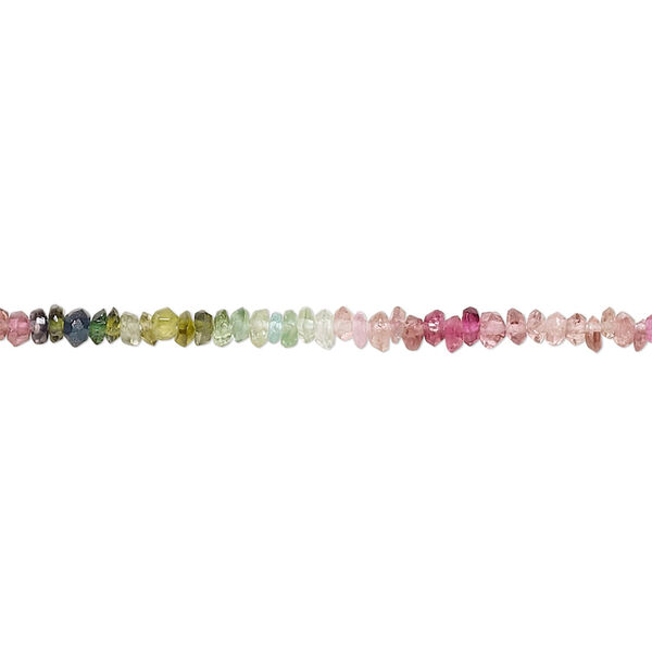 Bead, multi-tourmaline (natural), 2x1mm-3x2mm hand-cut tumbled faceted rondelle, B- grade, Mohs hardness 7 to 7-1/2. Sold per 14-inch strand. image number 0