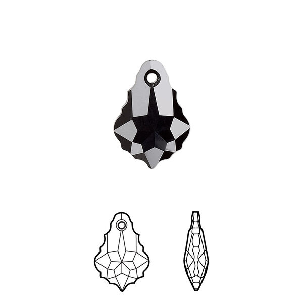 Drop 2pk jet, Crystal Passions® 16x11mm pendant baroque 6090 image number 0