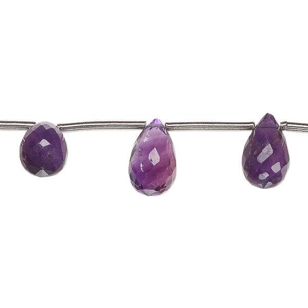 Amethyst 1pkg14, hand-cut top-drilled faceted briolette bead natural B grade, 9x6mm-12x7mm image number 0