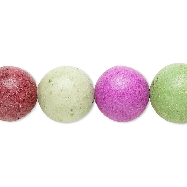 Bead, coated ceramic, multicolored, 11-14mm round. Sold per 15-inch strand. image number 0