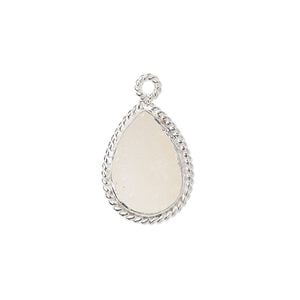 Drop, druzy agate (natural) and sterling silver, 18x14mm-20x15mm hand-cut single-sided teardrop with twisted wire design. Sold individually.