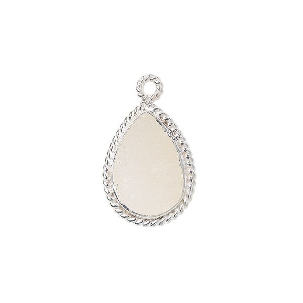 Drop, druzy agate (natural) and sterling silver, 18x14mm-20x15mm hand-cut single-sided teardrop with twisted wire design. Sold individually. image number 0